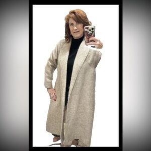 I. Magnin Vintage 1960’s Mohair Maxi Swing Coat Women's Beige Large Pockets